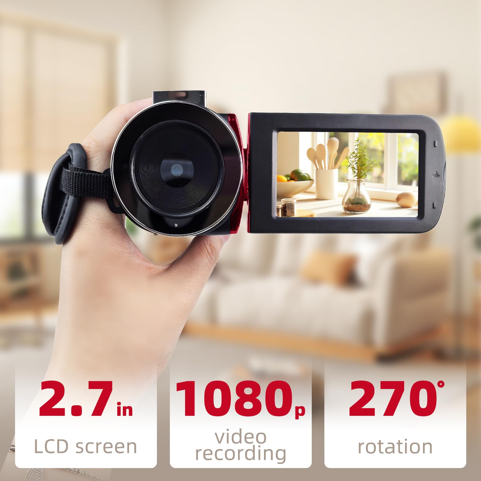 Flylin Caméra vidéo 4K, caméra de vlogging avec WiFi, vision nocturne infrarouge, 64 MP et zoom numérique 28x, filtre rétro et mode beauté et microphone, écran rotatif IPS 3" et batterie 4800 mAh