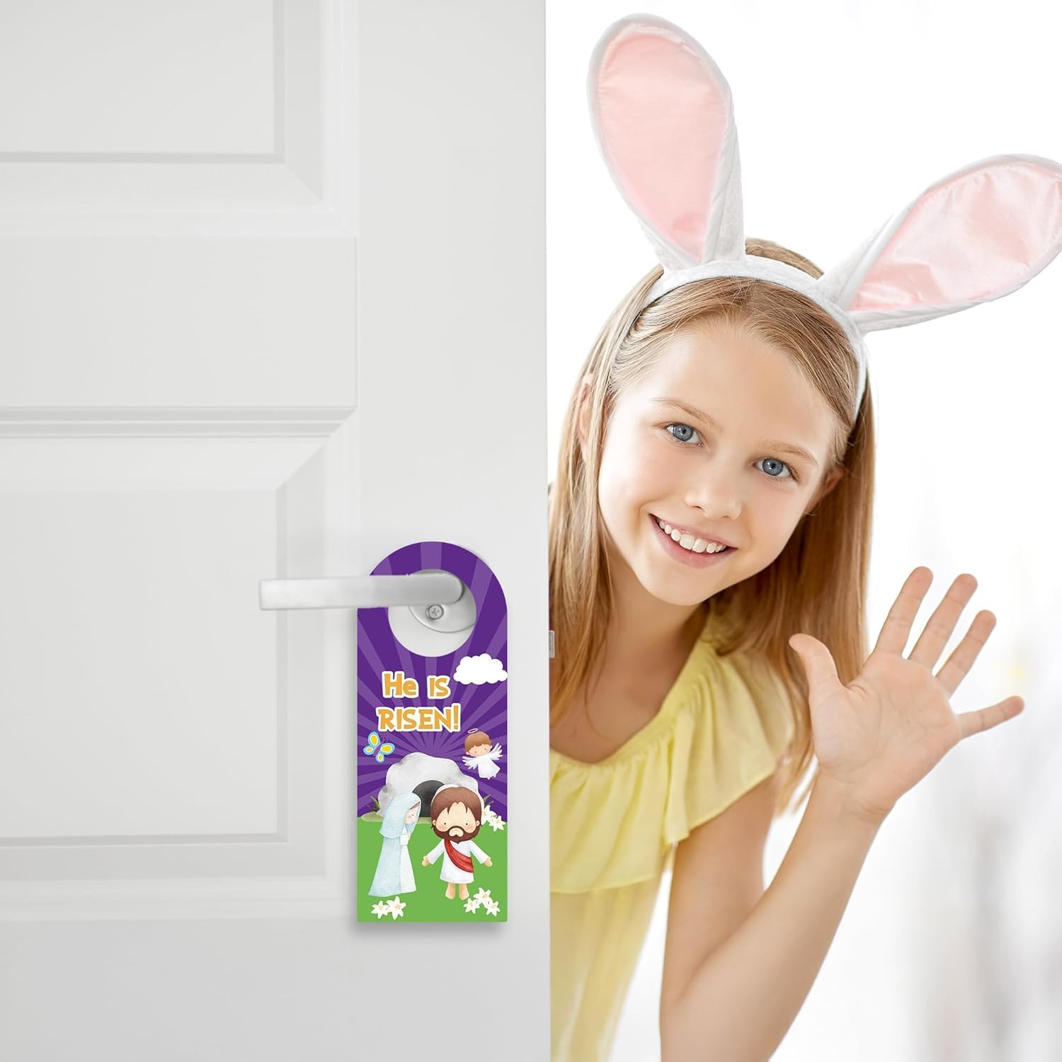 JAPBOR Easter Religious Sticker Craft Kit - 48PCS Make He Lives Jesus Scenes Doorknob Hanger Crafting for Kids Children, DIY Christian Resurrection Door Knob Art Project for Classroom Sunday School