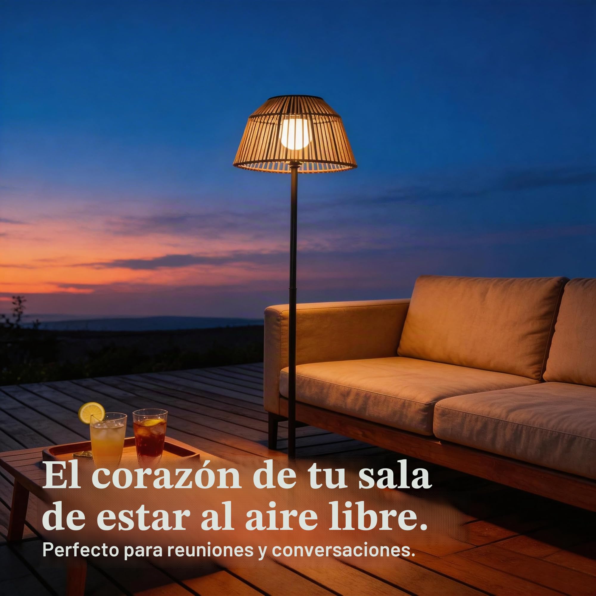 Lámpara Solar Exterior Impermeable 3 Alturas - Luz Auto-On al Anochecer, Diseño de Mimbre para Terraza, Jardín, Balcón - Ambiente Acogedor Sin Cables