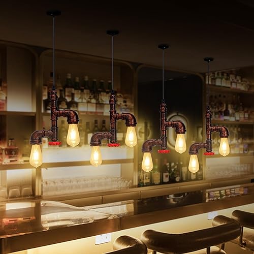 Miniatura 8 de Kawell Lámparas colgantes vintage, lámpara de techo industrial retro, lámpara de techo creativa de tubería de agua, lámparas colgantes Art Deco