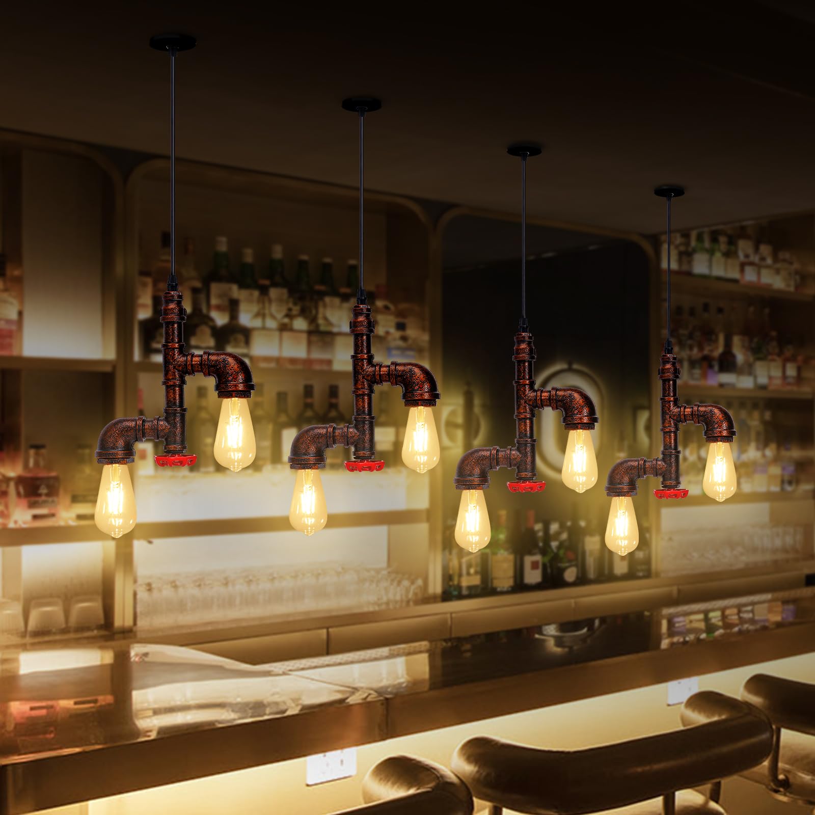 KAWELL Industriale Vintage Luce Pendente Retro Lampada a Sospensione a Tubo D'acqua Creativo Plafoniera Lampadario Art Deco Ferro E27 60W Max Cafe Bar Ristorante Cucina
