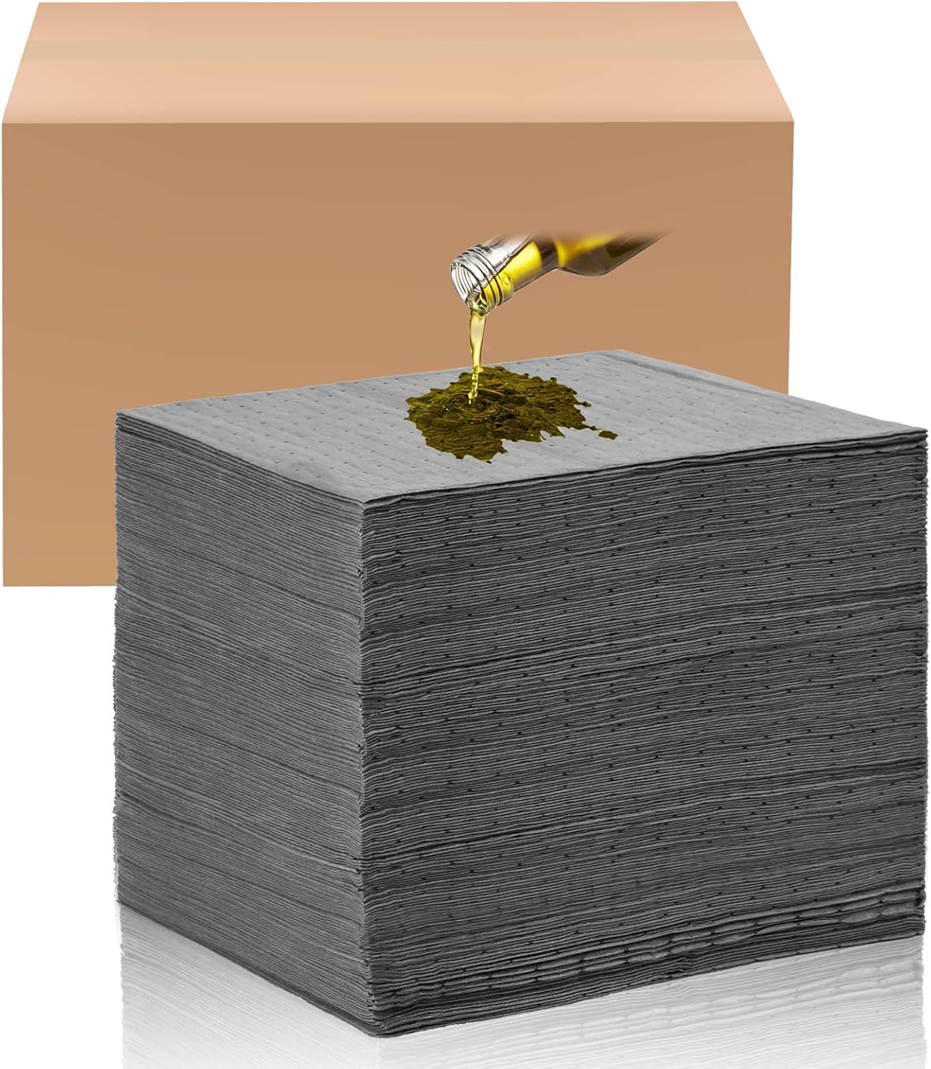 Hoolerry Oil Absorbent Pads Weight Dimpled Pad Garage Accessories Water Absorbent Mat Oil Spill Mat for Absorbing Protecting Home Garage Basement(15 x 17 Inch,Gray,100 Pcs)