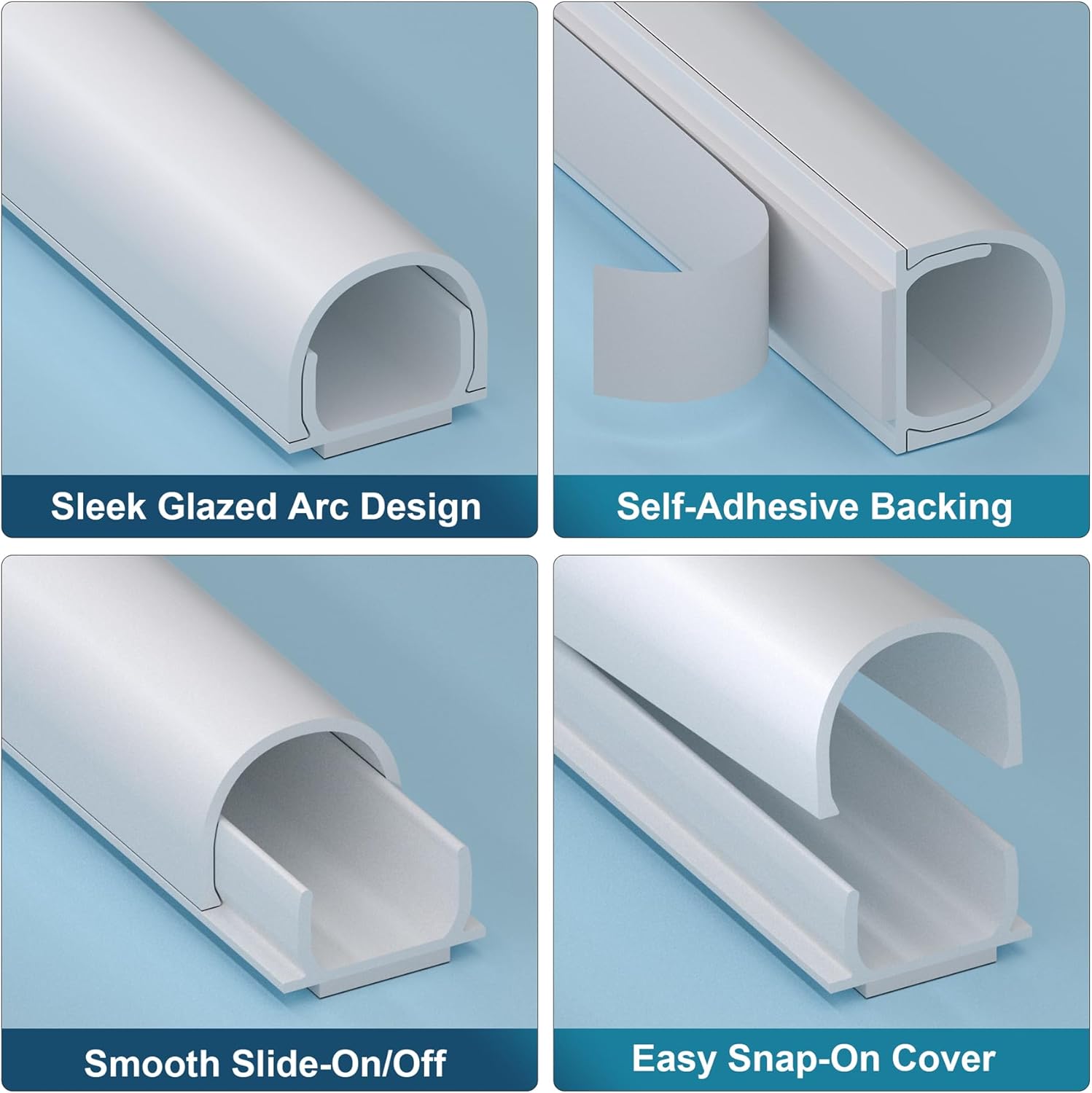 ZhiYo 113in Cord Covers for Wires on Wall, One Cord Hider Wall, Self-Adhesive Wire Covers for Cords, Paintable TV Cable Hider Cable Management Kit, 8X L14.2in, W0.5in H0.4in, White thumbnail