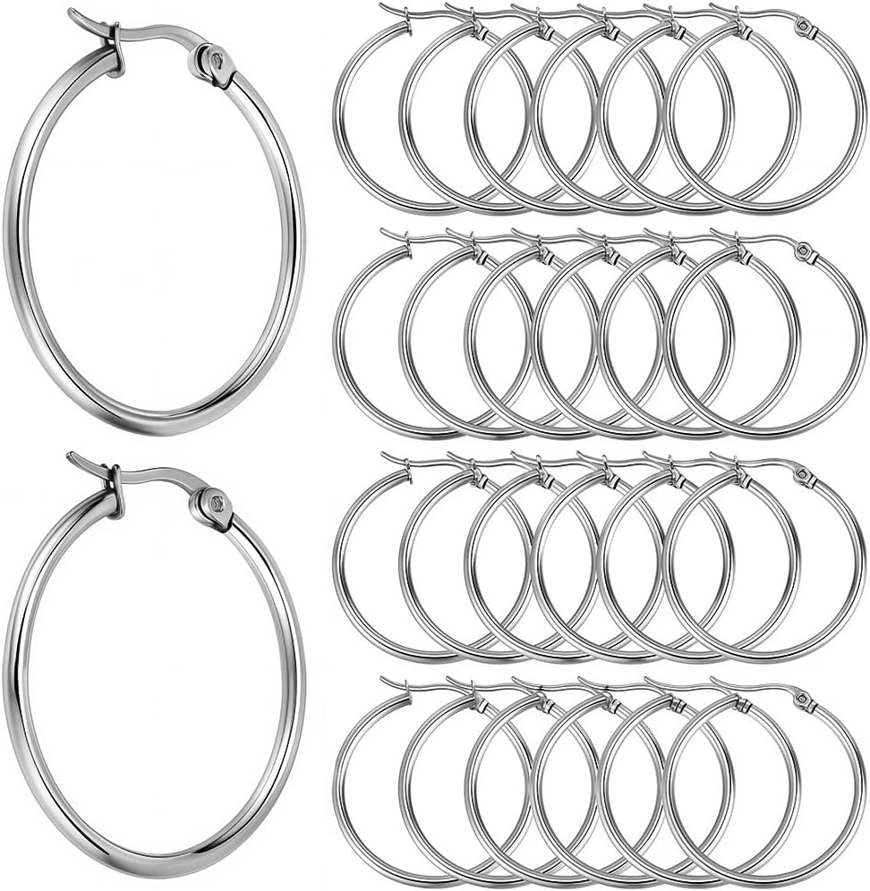 1 Box 60Pcs 30mm Hoop Earring Findings Stainless Steel Earring Beading Hoops Set Hypoallergenic Silver Dangle Hoop Earrings Open Round Earring Findings for Jewelry Making Supplies DIY Craft