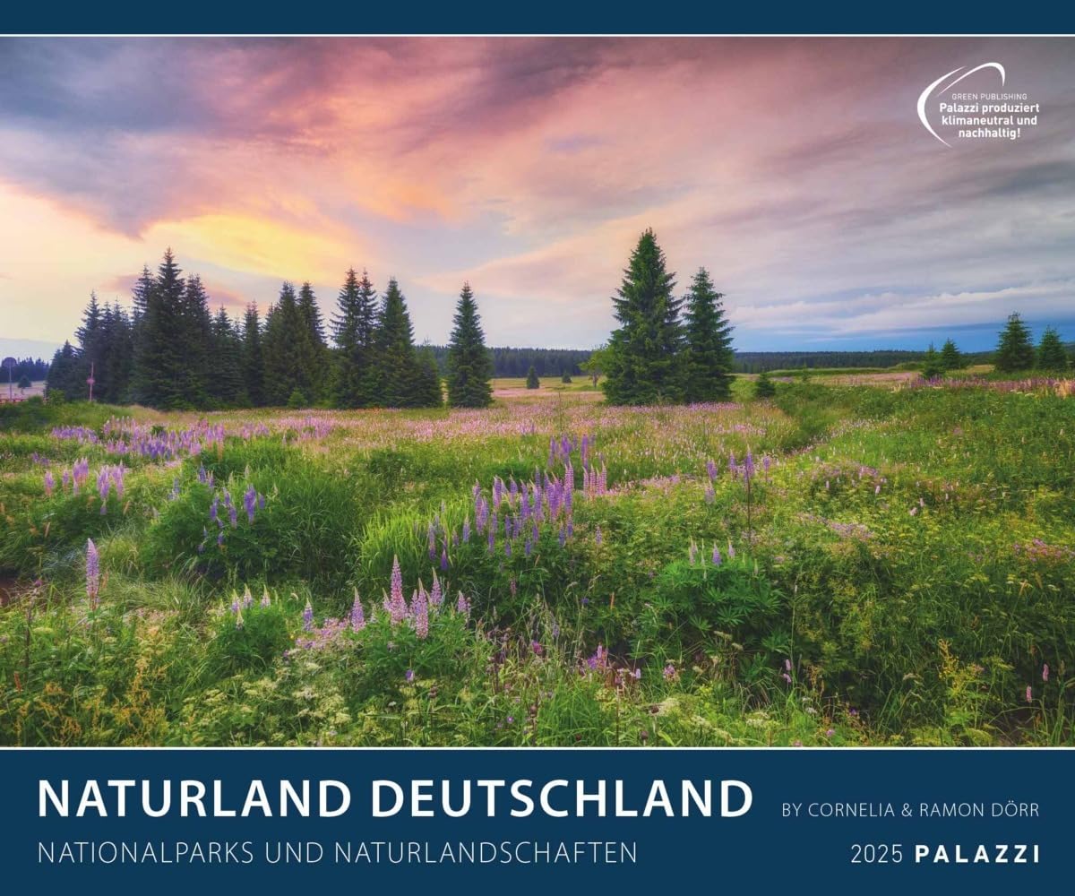 PALAZZI - Naturland Deutschland 2025 Wandkalender, 60x50cm, Posterkalender mit schönen Bildern aus Nationalsparks und Naturschutzgebieten, Felder, Wiesen und Wälder