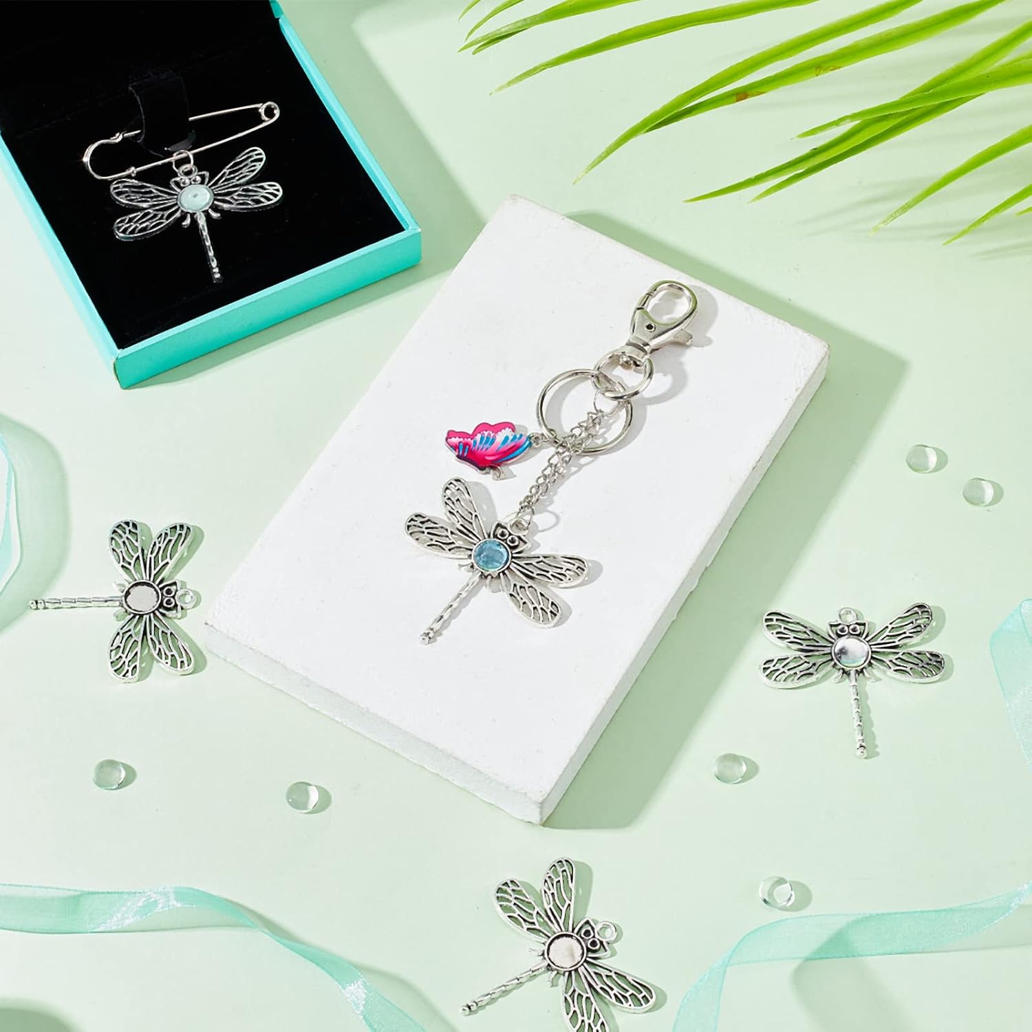 PH PandaHall 125pcs Dragonfly Pendant Trays, 60pcs Animal Cabochon Bezels Tibetan Alloy Blank Bezel Base with 65pcs 8mm Round Glass Cabochon Dome for Bouquet Graduation Photo Charm Jewelry Making - Image 5