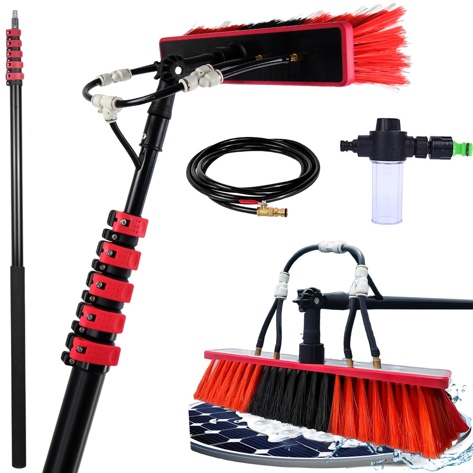 YHKJLYH Washing Kit, Water-fed Brush W/Soap Dispenser, 3.6-6M Window Cleaning Pole, Water Fed Telescopic Brush,Window Cleaner Equipment,Extendable Solar Panel Washing Equipmen (55cm Brush Head,6M)