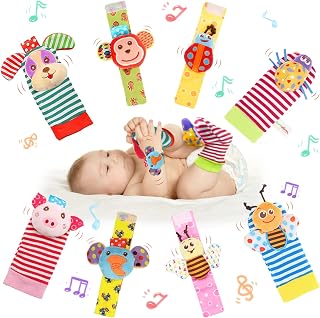 LAMMAZ Baby Rattle Wrists Rattles Rattle Socks Foot Finder Soft Development Toys for Newborn Babies Boy and Girl Infant Kids-8 Pcs A Set