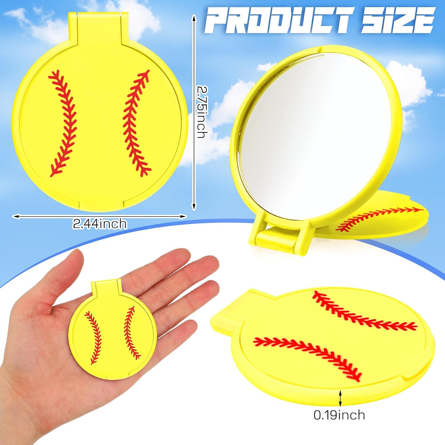 Beeveer 24 Pcs Softball Compact Mirror for Softball Gifts Sport Party Supplies 2.75 Inches Folding Pocket Purse Mirror for Women Makeup Team Accessories Supplies