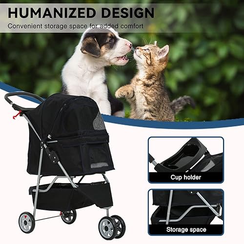 Miniatura 3 de Cochecito para perros, 3 ruedas para mascotas, gatos, carriola plegable, impermeable, con soporte para tazas y forro extraíble, cochecitos para