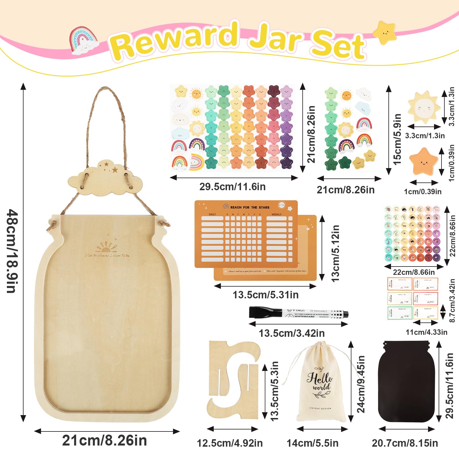 Reward Jar, Star Jar Reward System for Children Behavior, Reusable Magnetic Reward Jar with Star Tokens, Wooden Reward Chart for Inspiring Kids Good Behaviour Home School Classroom (Stern) - Image 2