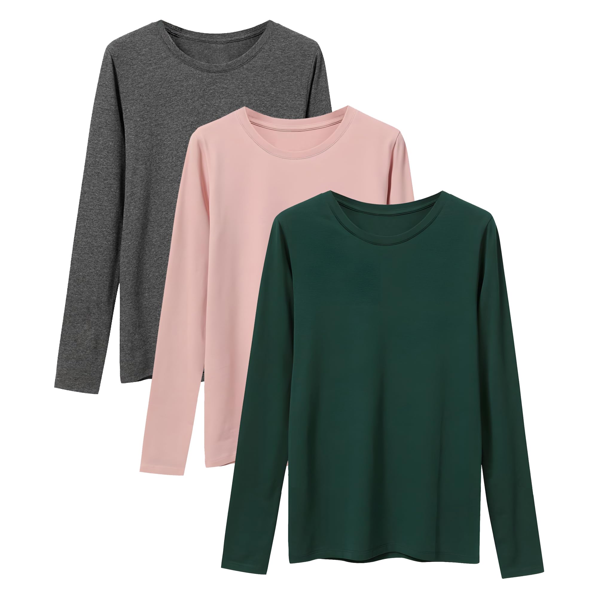 LiKing Maglietta a Maniche Lunghe Donna con Scollo Tondo Cotone 3er Pack 6151