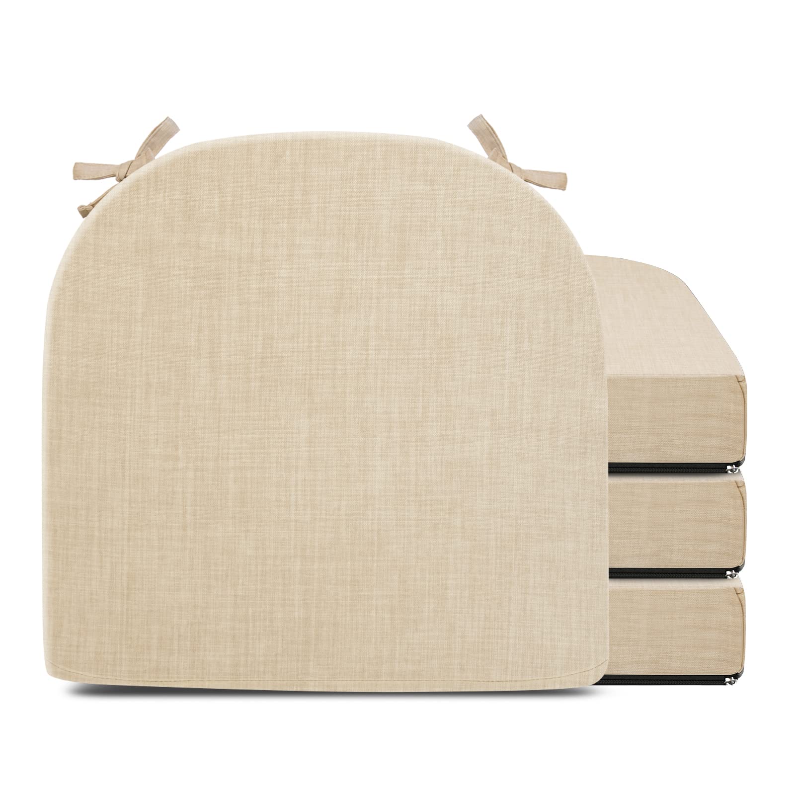 SECLATO Chair Cushions for Dining Chairs, 17 x 16 x 2 Inches Seat Cushions for Kitchen Chairs with Ties and Washable Cover, Chair Pads for Dining Chairs, Kitchen Chair Cushions Set of 4 - Khaki