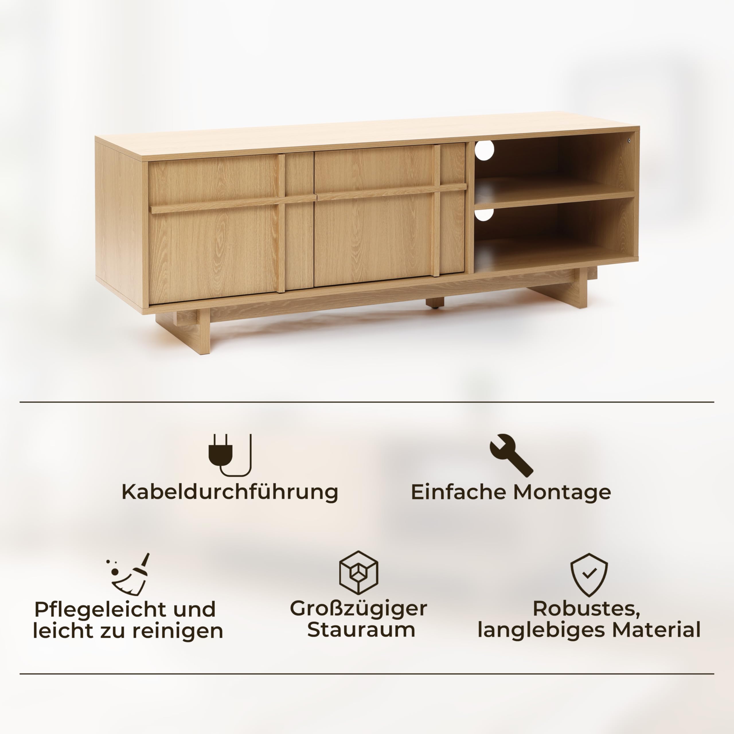 Hometopia TV Schrank 140 cm, Fernsehschrank im modernen skandinavischen Stil, TV-Lowboard stehend mit 2 Türen & 2 Ablagen, für TV bis 60 Zoll, geeignet für Wohnzimmer & Schlafzimmer