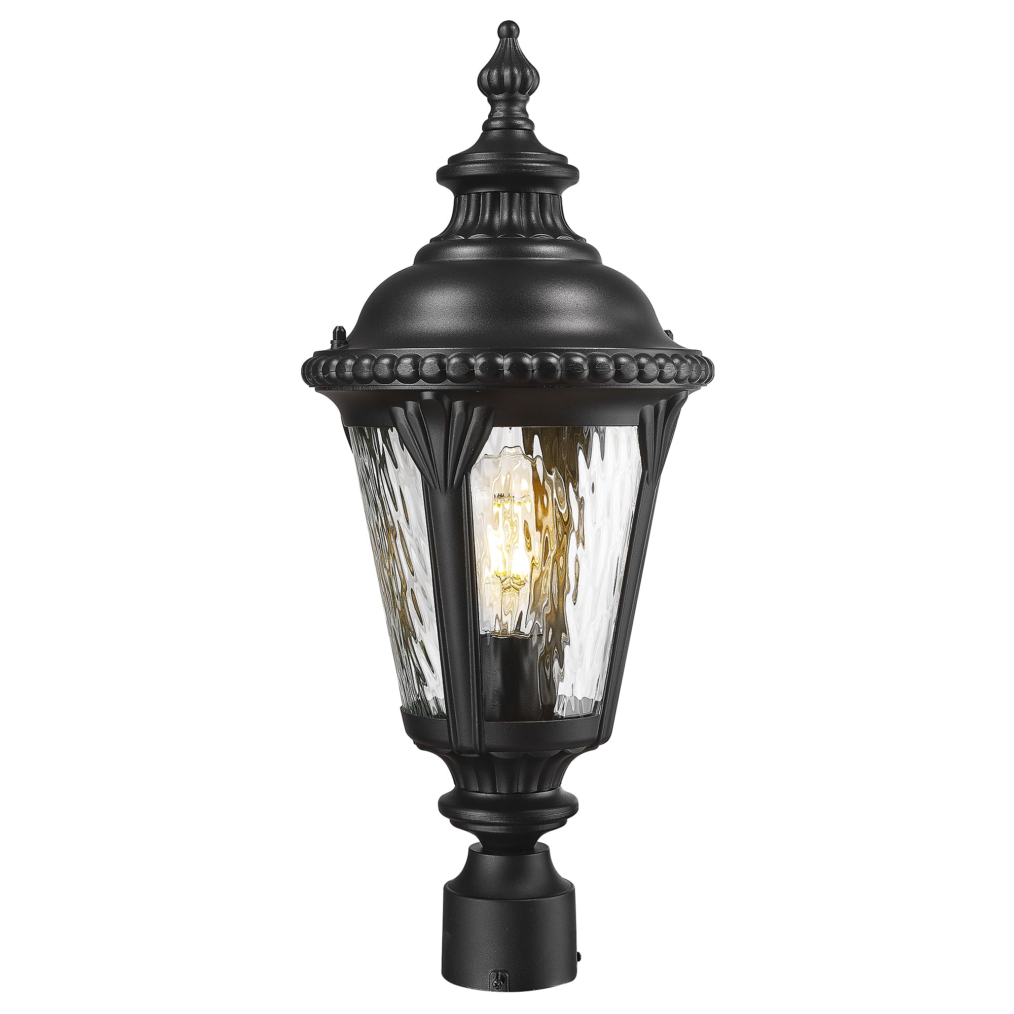 Emliviar Matte Black Lamp Post Light Fixture, 22.4" Aluminum Outdoor Waterproof Post Lighting for Yard and Garden, Water Ripple Glass, XE265P-M BK-SW
