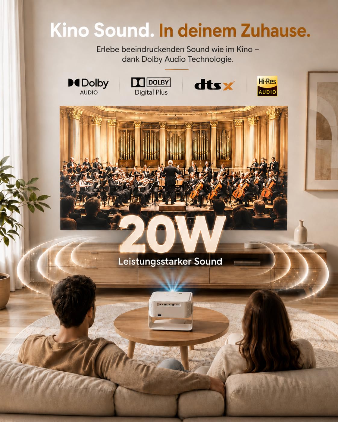 iSinbox 4K Beamer Outdoor mit Netflix, 2x20W Dolby & DTS, HDR10+, WiFi 6 | Schwenkbarer Ständer,Auto Screen Fit, KI-Autofokus, 6D-Keystone, Bluetooth 5.4 Projector für Heimkino, Gartenkino & Gaming