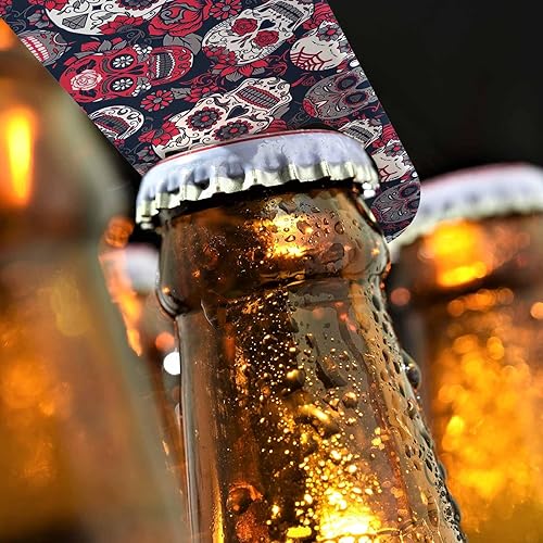 Miniatura 4 de Abrebotellas de acero inoxidable con diseño de calavera y flores, diseño de calavera roja con peonía roja, estilo moderno, abrebotellas de cerveza,