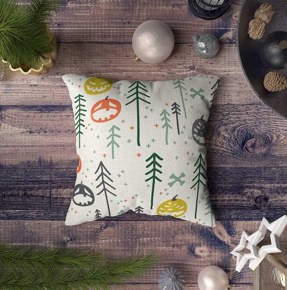 TOMWISH Small Pillow Covers Fall Halloween Pumpkin Pillow Covers Dots Tree Halloween Pillow Covers 16X16 Set of 4 Pillow Cases Vintage Halloween Pillow Covers for Sofa Home Décor