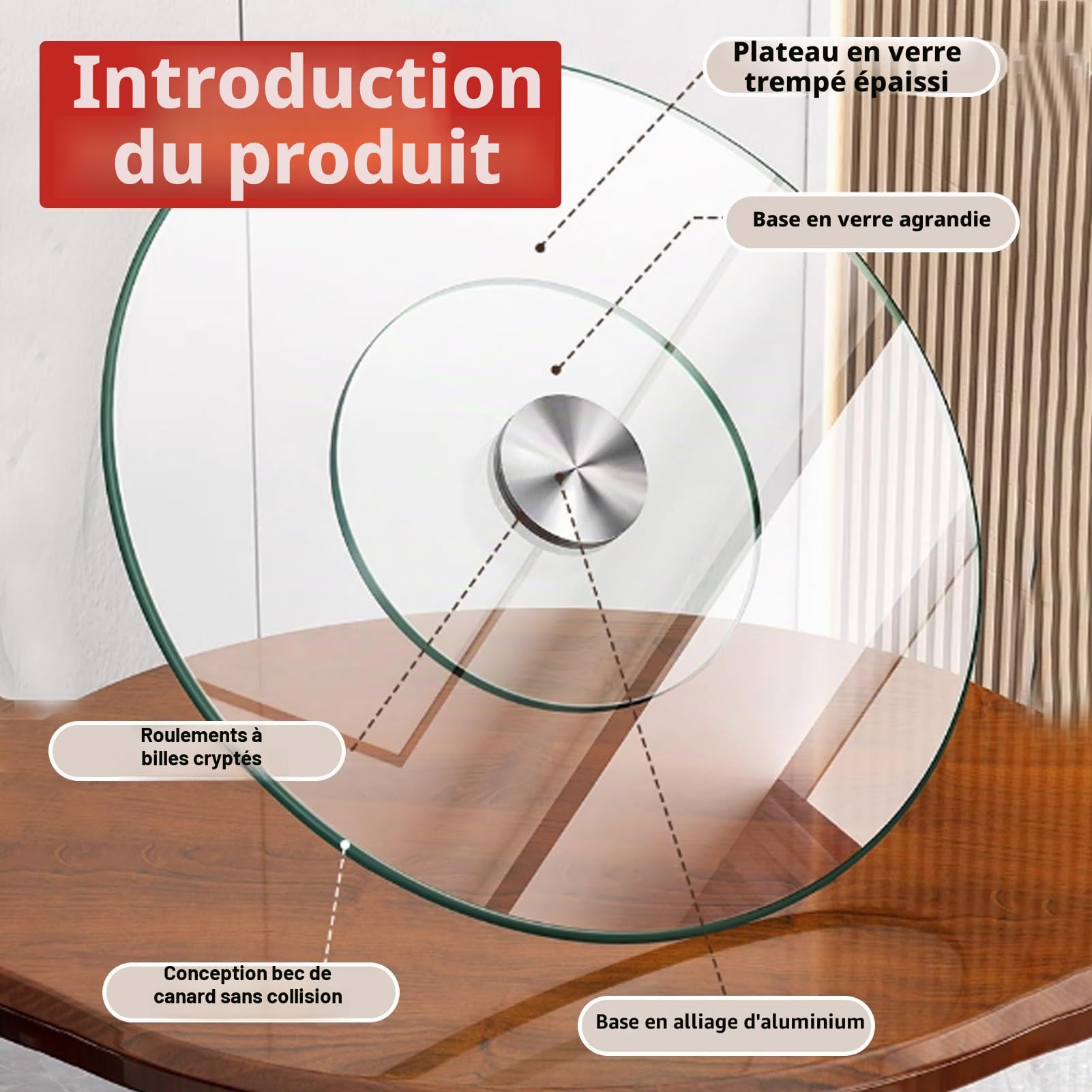 Plateau Rotatif Rond En Verre Trempé Lazy Susan,Plateau Rotatif En Verre, Plateau Tournant Table,roulement En Acier, Plateau De Service Rotatif Lazy Susan En Verre Trempé