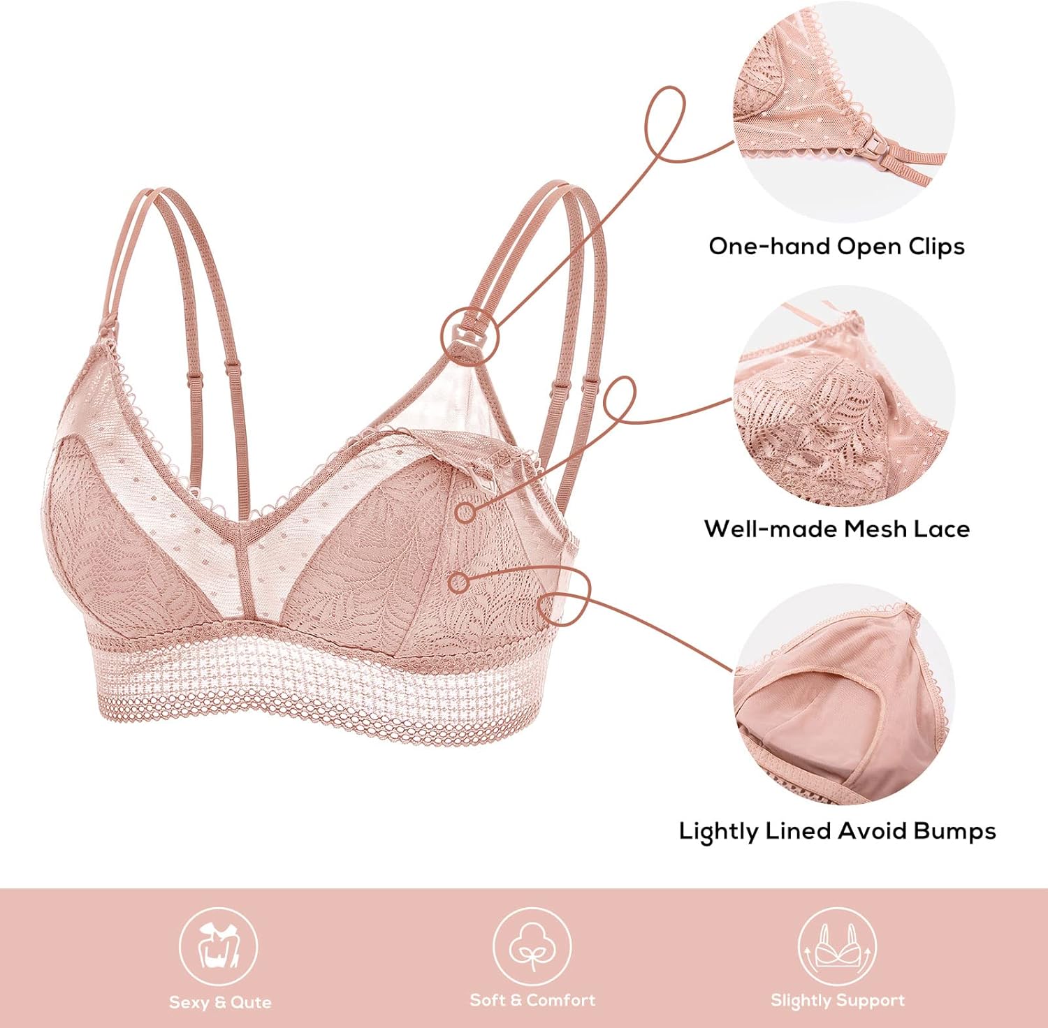 MOMANDA Women's Lace Nursing Bra Cute Bralette Breastfeeding Maternity Bras Padded Wireless - Image 5