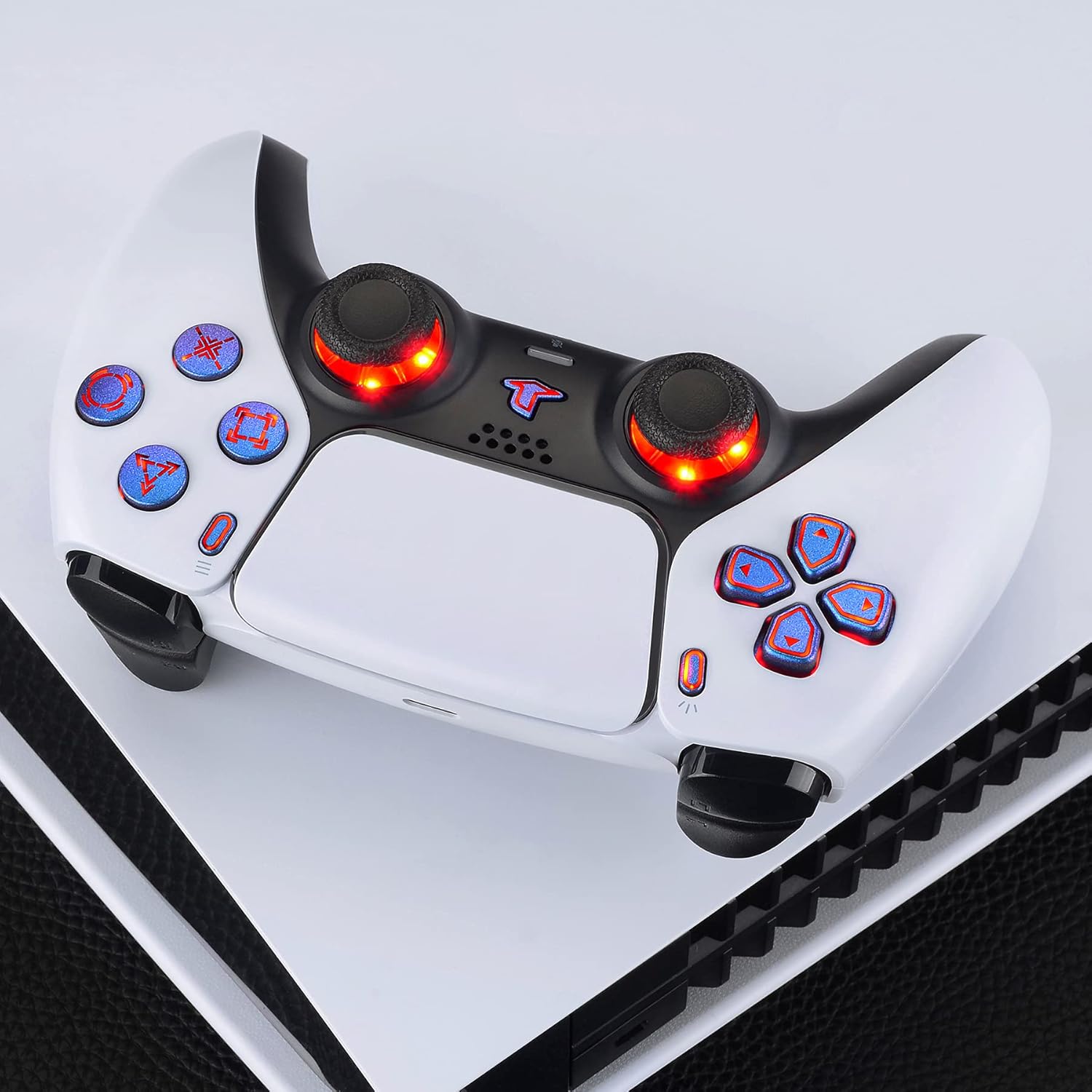 eXtremeRate 7 Colors 9 Modes Luminated Dpad Thumbsticks Share Home Face Buttons for PS5 Controller BDM-030 040 050, Chameleon Purple Blue Classical Symbols Buttons DTF LED Kit for PS5 Controller - Image 9