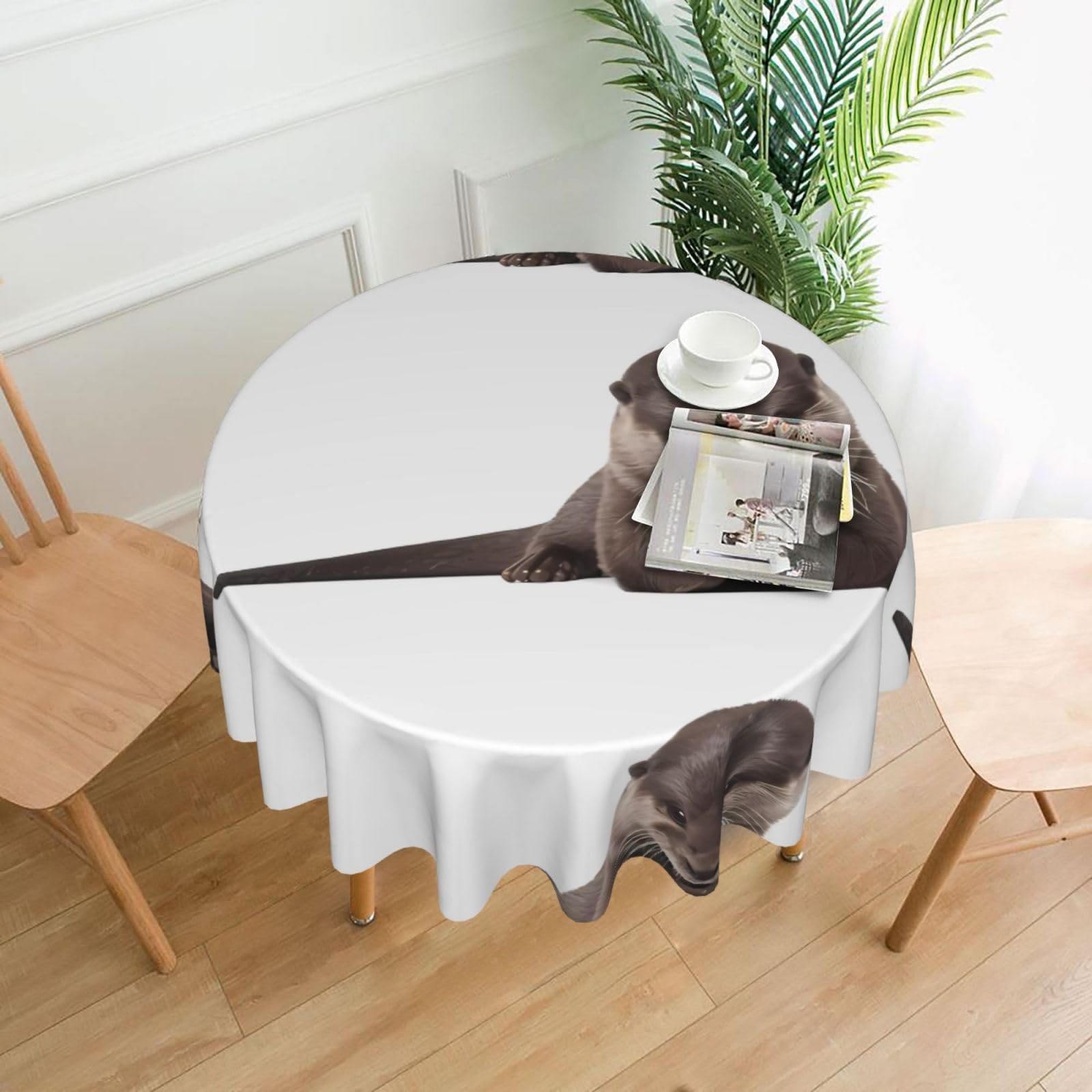YYHHAOFA Cute Otter Prints Round Decorative Tablecloth 60in - High-Grade Polyester Throw for Dining Tables, Parties, & Outdoor Events