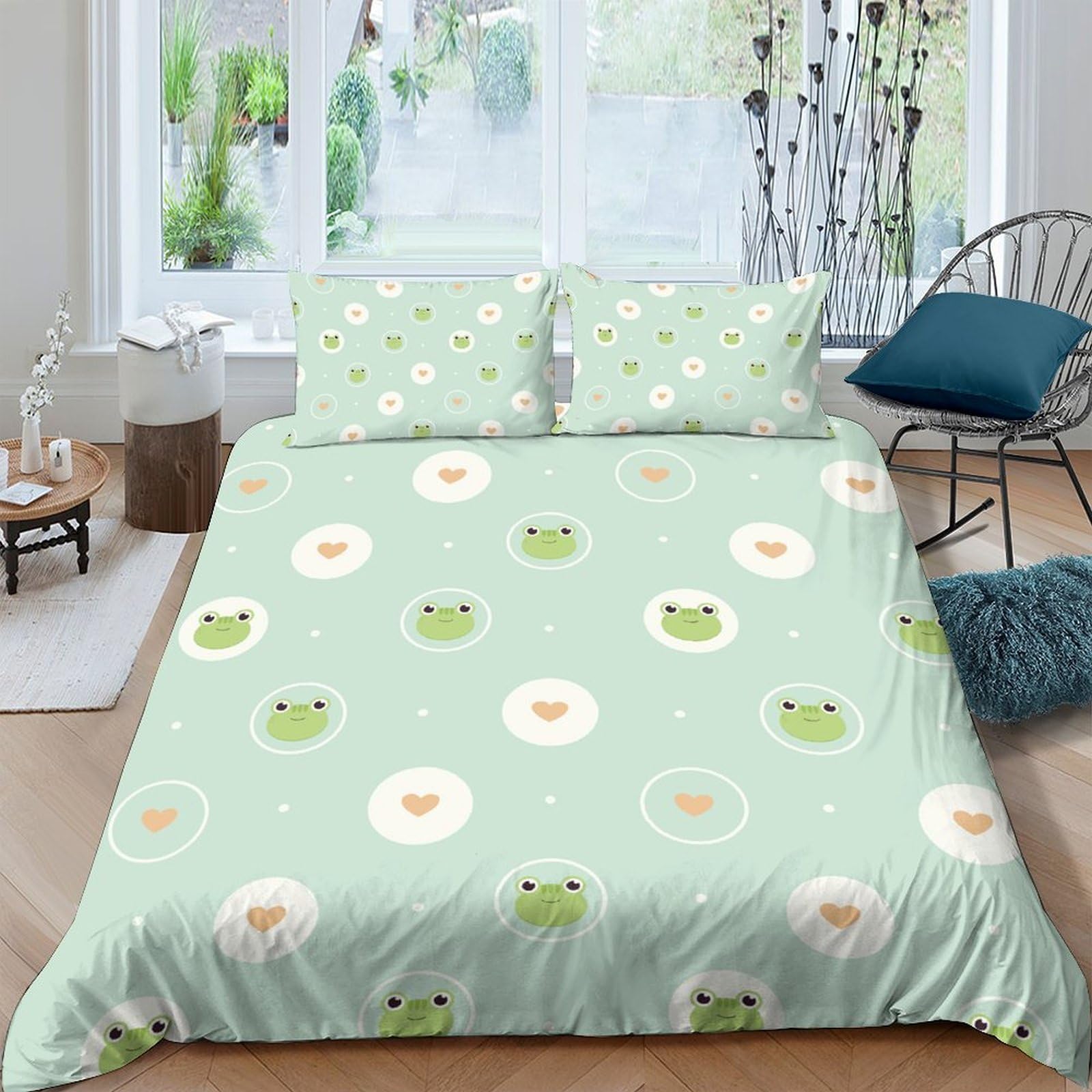 Ctjqhvkz Style-7 3D Printed Frog Daisy Fitted Sheet Microfiber Mint Green Bed Cover Floral Anti-Slip Washable For Bedroom Dorm Decor Single（135X200cm）