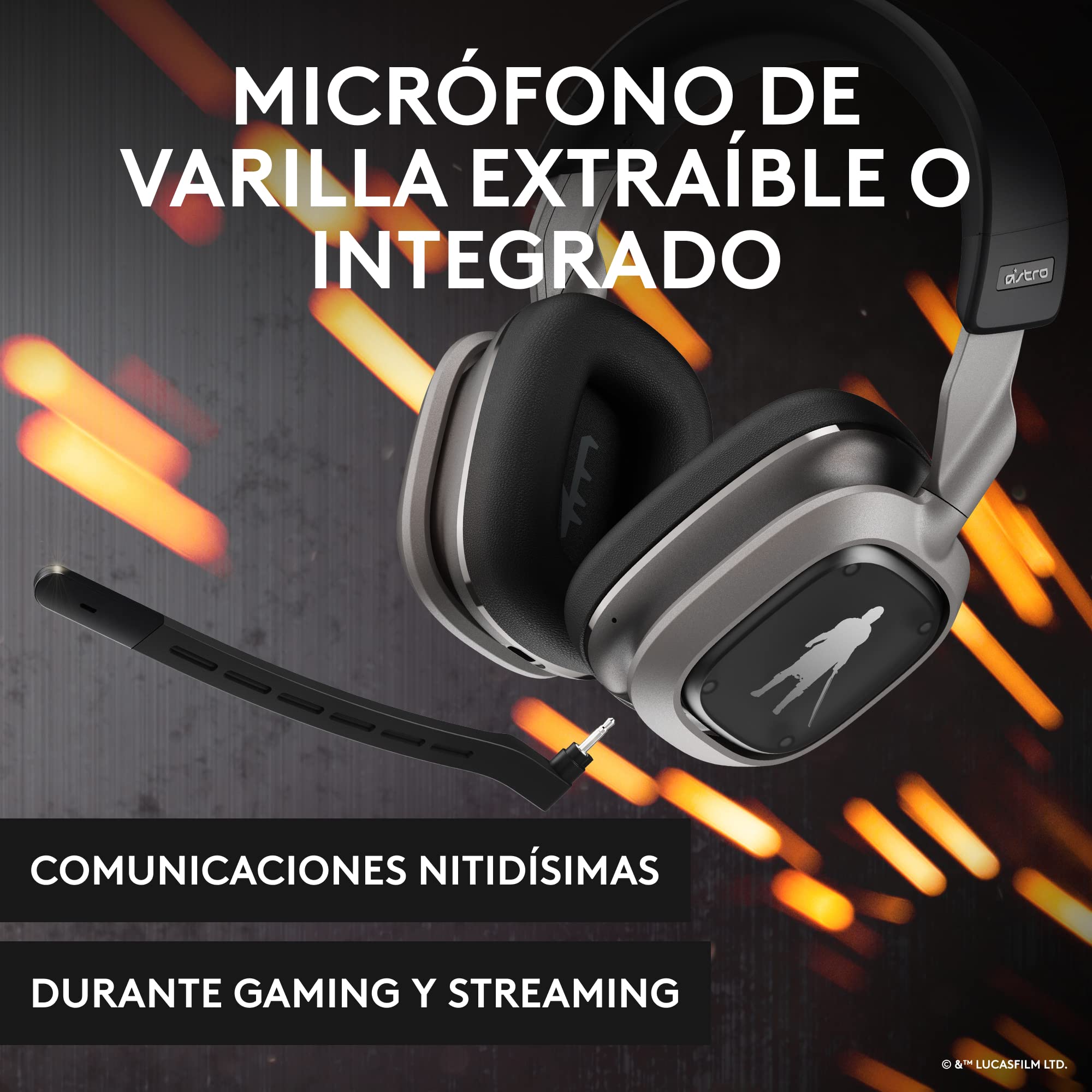 Logitech G Astro A30 Lightspeed Auriculares Inalámbricos para Gaming para PS5, Bluetooth, Mic Integrado y Desmontable, USB-C, para Playstation, Nintendo Switch, PC, The Mandalorian Edition, Plata