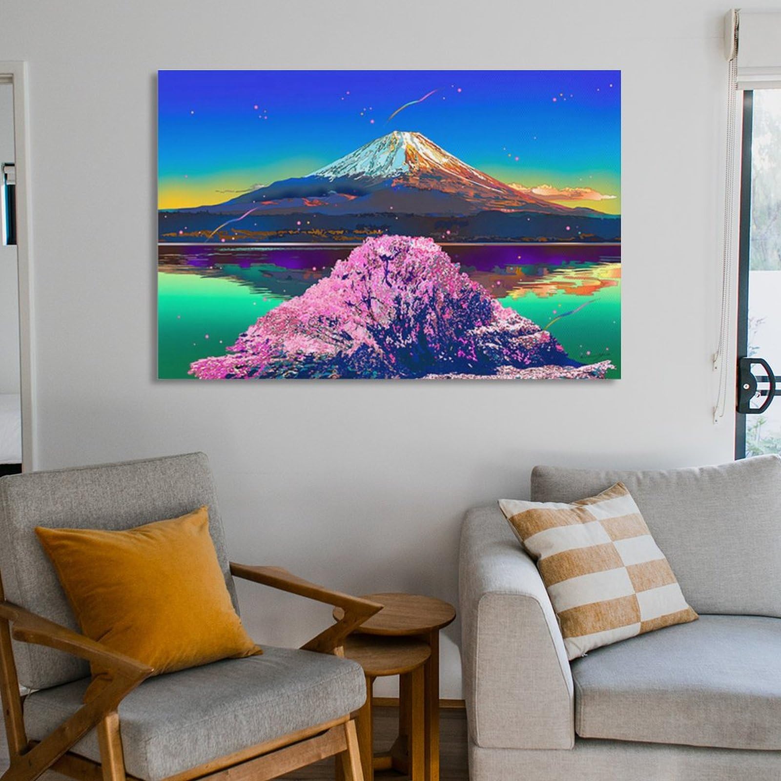 Amazon.co.jp: 鈴木英人《湖畔の桜富士》ポスター ウォールアート 部屋
