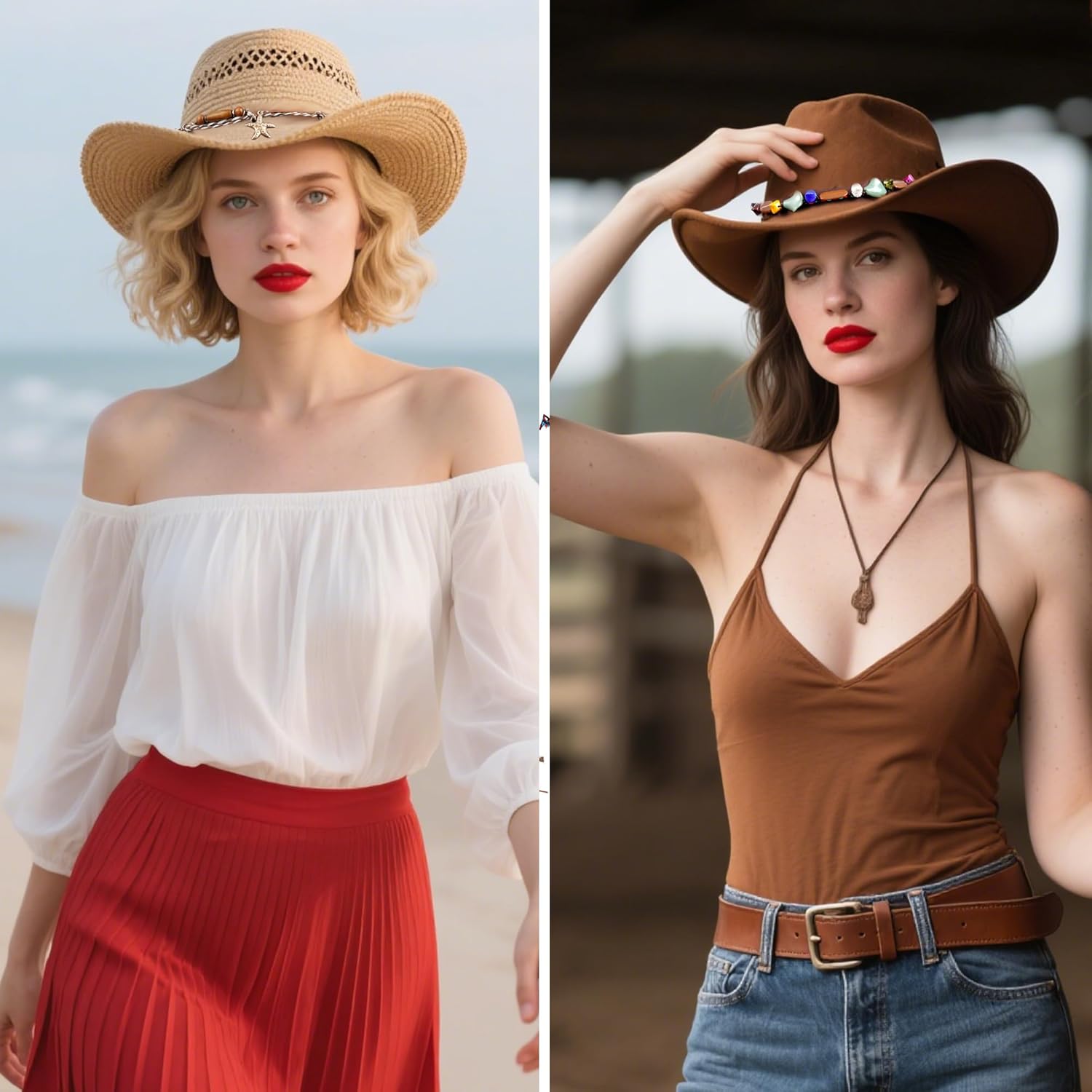 6 Pcs Cowboy Hat Bands Beaded Hat Bands for Women Men Straw hats Ethnic Western Cowboy Decorative Accessories - Image 6