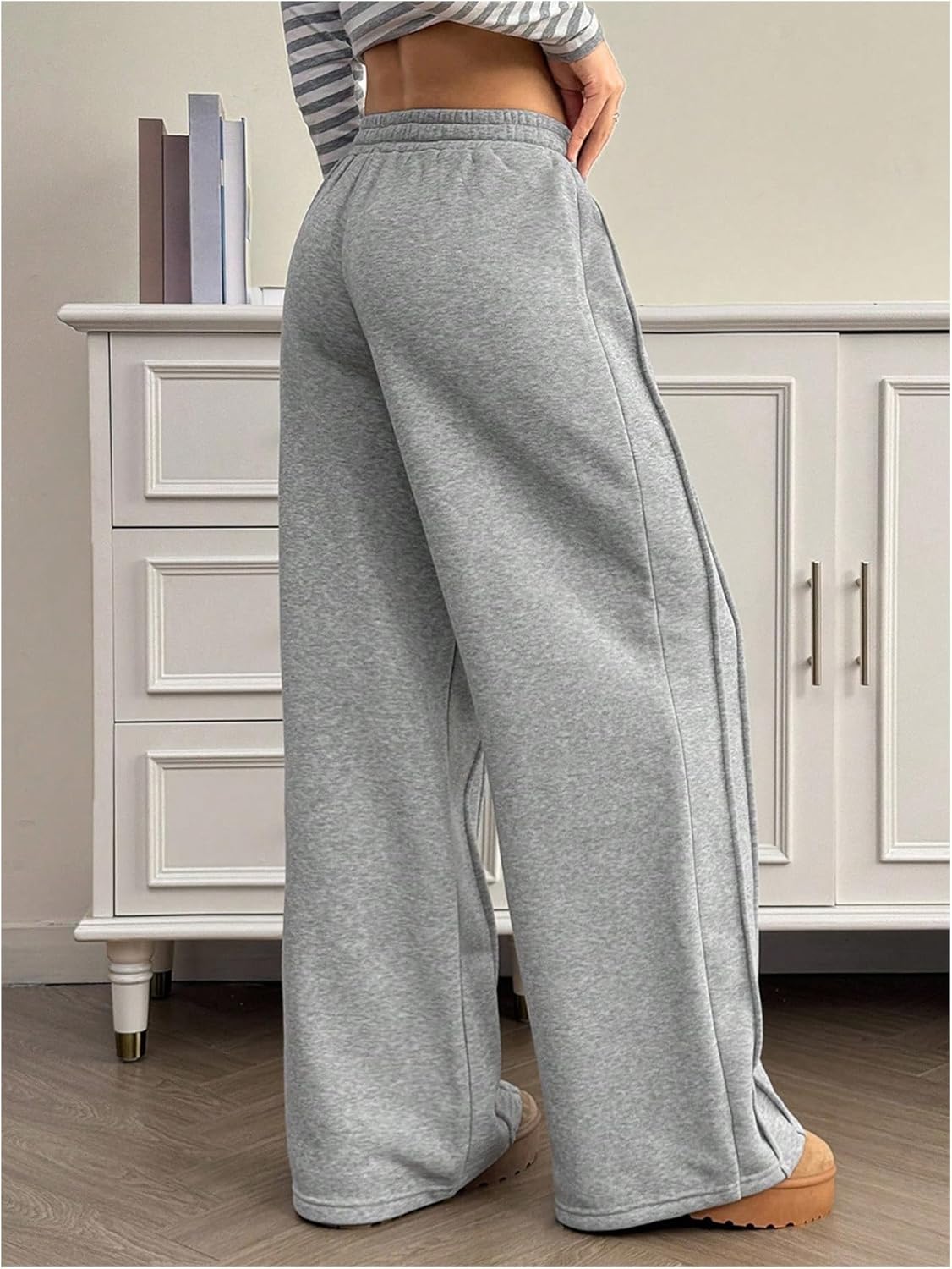 SHENHE Women's Fleece Wide Leg Baggy Sweatpants Drawstring Loose Casual Lounge Travel Pants - Image 2