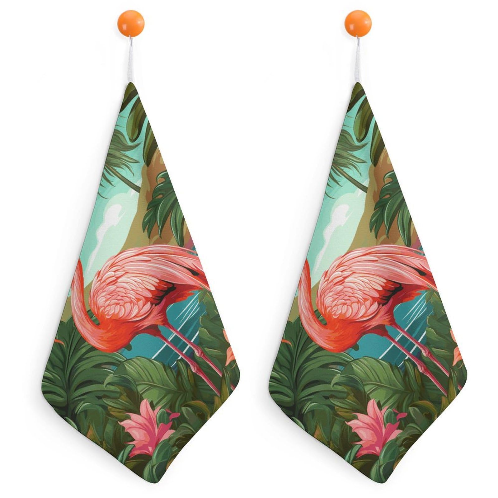 LDGSUPH Tropical Flamingo Hand Towels Fashion Hand Face Towel with Hanging Strap Absorbent Soft Decorative Towel Fade Resistant Cozy Face Cloths for Kitchen Gym Bathroom Towels 2PCS