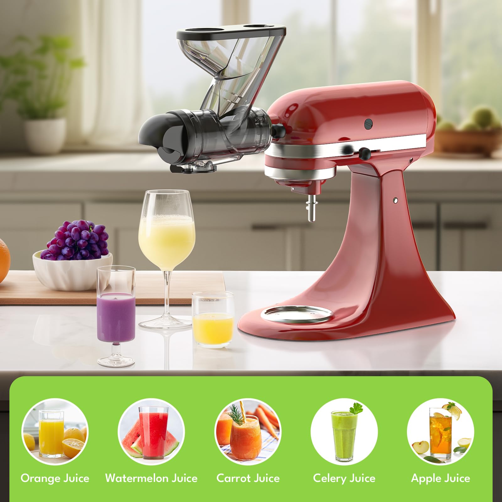 TPGSING Kau Entsafter Aufsatz für KitchenAid Standmixer, Kaltpressen Langsamer Entsafter Aufsatz für KitchenAid, Entsafteraufsatz für Kitchen Aid mit Dual-Einfüllschacht für Gemüse und Obst