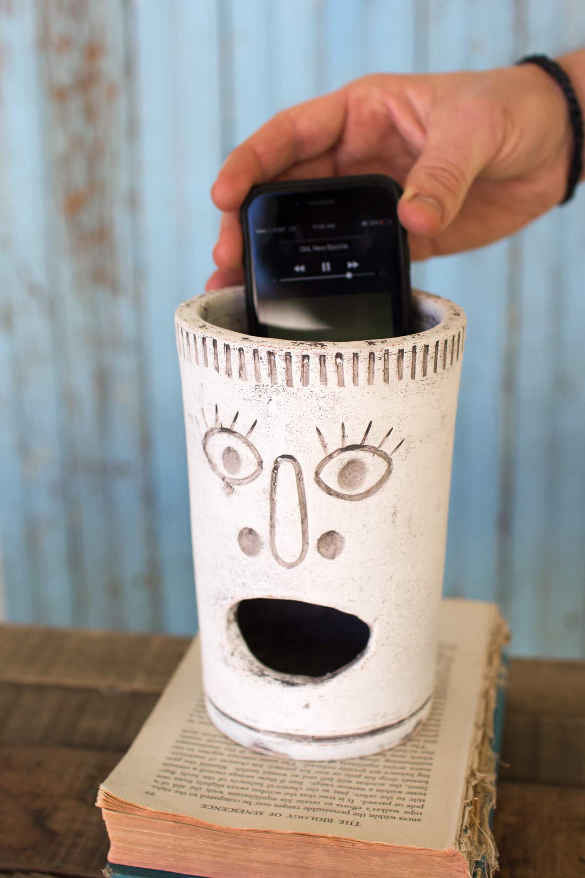 Clay Big Mouth Phone Speaker by KALALOU – One Size, Clay, Off-white, Model H8502