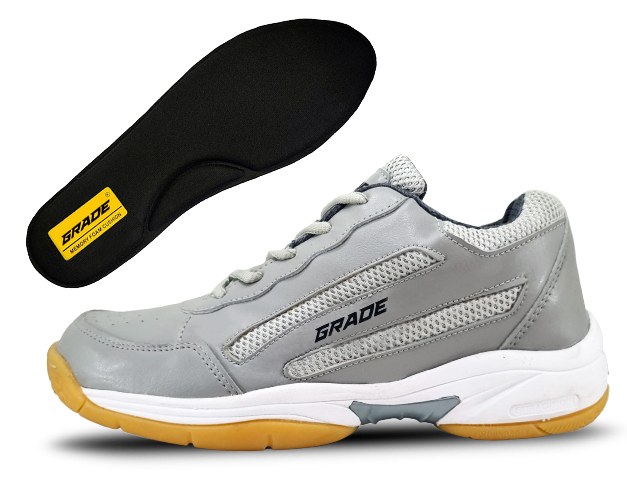 Grade Shuttle Memory Foam Badminton Shoes for Men | Non Marking Shoes for Badminton Men | Squash Shoes and Table Tennis Non Marking Shoes for Men | Lightweight and Comfortable Gum Sole Shoes Grey (B0C6FJS2WJ) Amazon Price History, Amazon Price Tracker