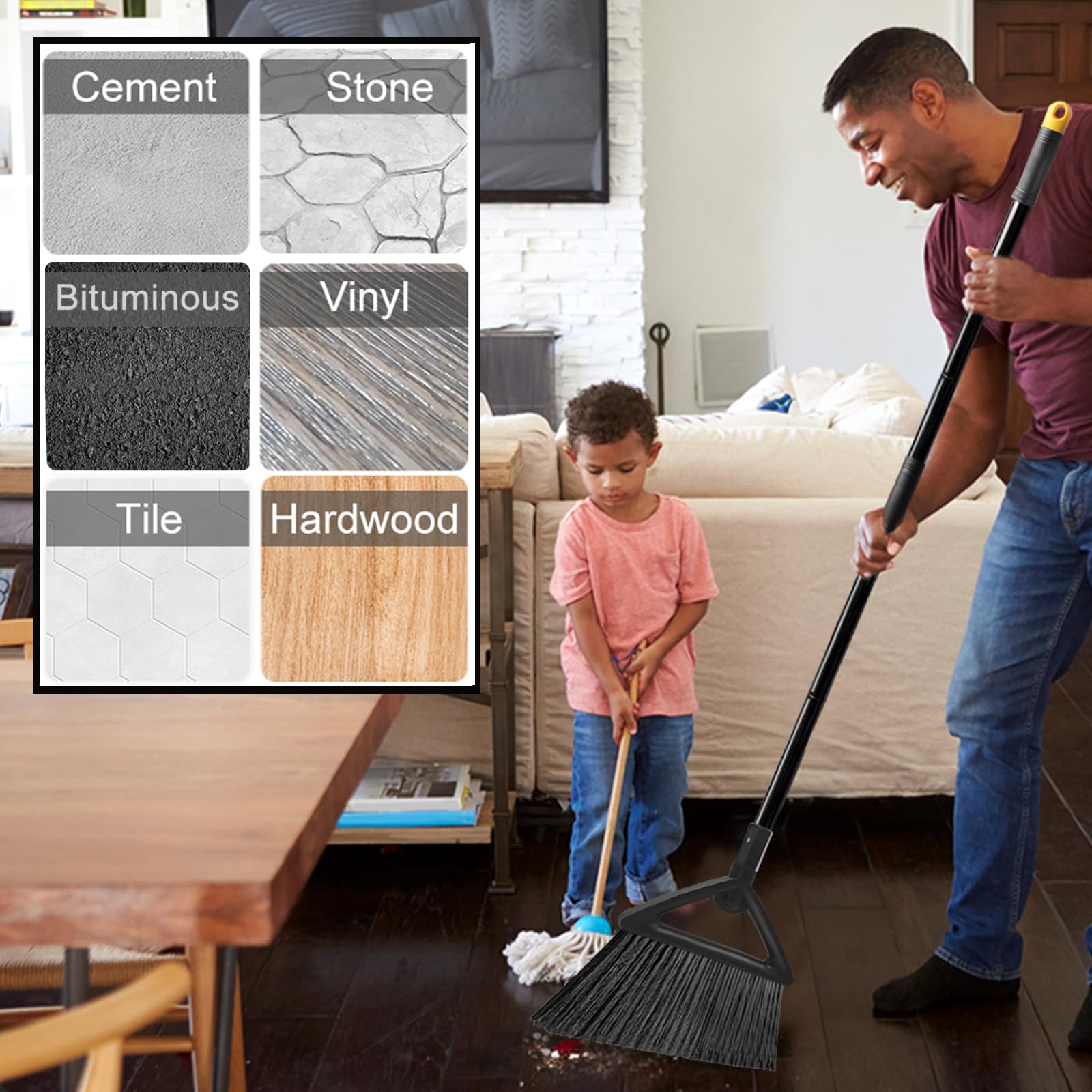 Escoba resistente para exteriores e interiores, escobas angulares comerciales mejoradas, escoba perfecta para casa, cocina, garaje, patio, hormigón