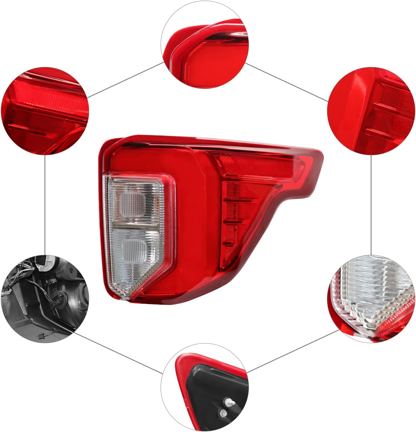 Tail Light Assembly for 2020-2022 Ford Explorer, Right Passenger Side Halogen LED Rear Lamp, Red Clear Lens Black Housing Direct Replacement
