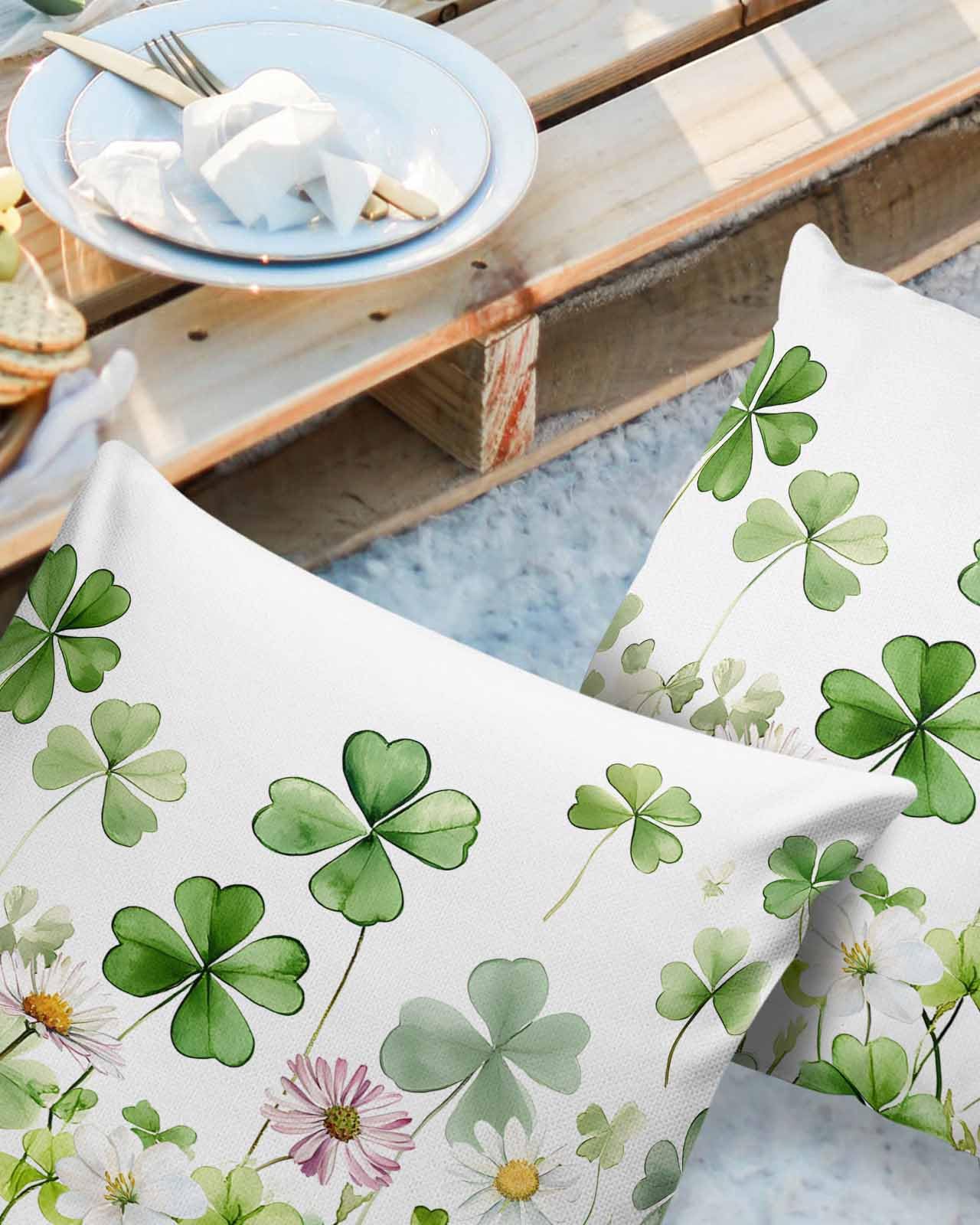 HilariousM Pack of 2 St. Patrick's Day Outdoor Pillow Waterproof Covers 18x18 inch, Lucky Leaf Polyester Throw Pillow Covers Garden Cushion Decorative Case for Patio Couch Decoration