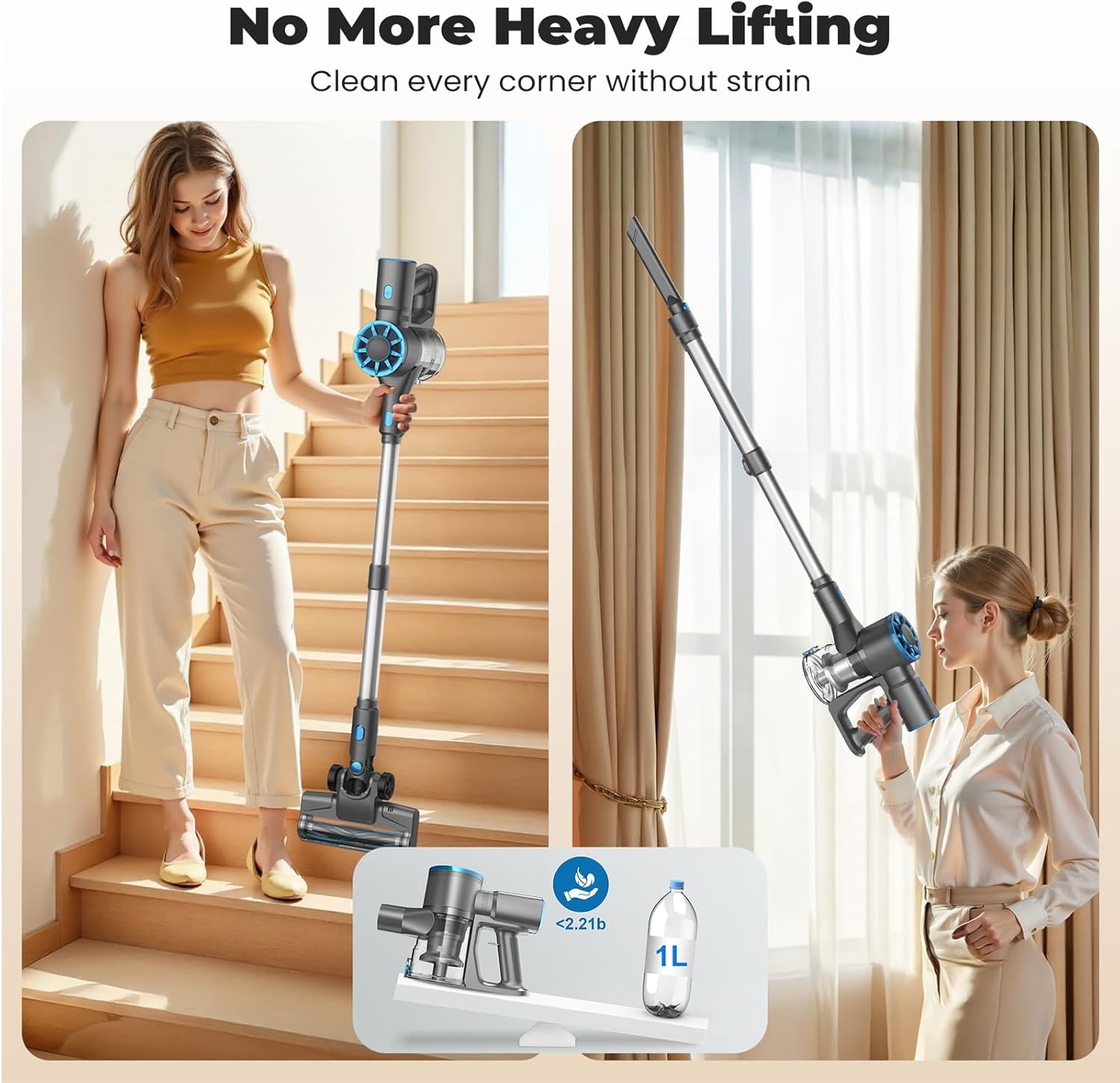 Cordless Stick Vacuum Cleaner with Self-Standing, 8-in-1 Vacuum Cleaners for Home, Lightweight Powerful Vacuum with LED Screen, Rechargeable Vacuum for Carpet, Pet Hair, Hardwood Floors Blue image 5 of 9 B0FCLVZJ7K