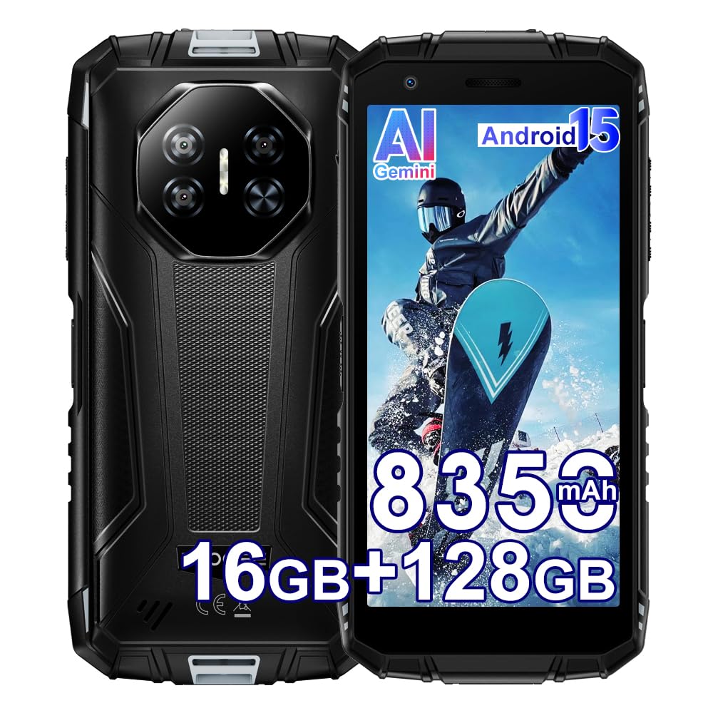 Fire 3 Pro Rugged Smartphone - 16GB+128GB/2TB Android 15 Phones, 8350mAh - 5.5”HD+, 4G Dual SIM-Free, Unlocked, 16MP, IP69K Waterproof, NFC/GPS/Face ID/Fingerprint/Widevine L1/OTG, Outdoor Workers