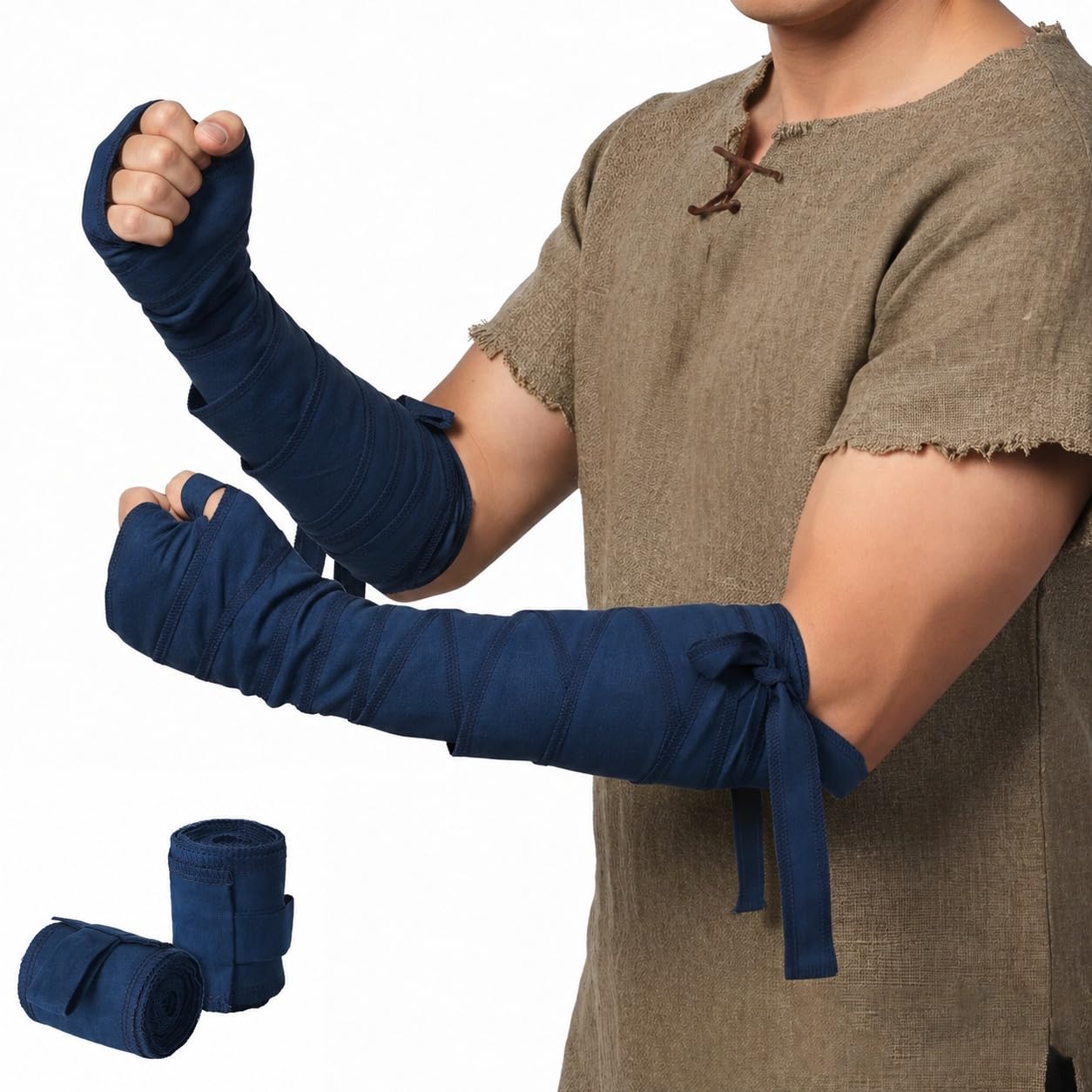 ANDHOM Medieval Hand Wraps Renaissance Bracers LARP, Cosplay, Halloween Costume Accessories, Historical Reenactment Gear (Navy Blue)