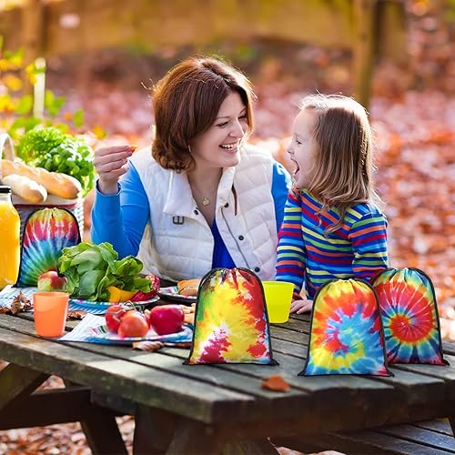 Miniatura 5 de Cunno 24 bolsas de 7 x 5 pulgadas con cordón de teñido anudado, bolsas reutilizables de poliéster coloridas para dulces para suministros de fiesta