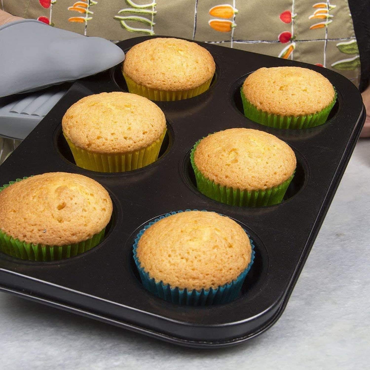 HRIM ENTERPRISE Muffin Tray 6 Slot Midi Shape | Cupcake Mould for Microwave Oven | Carbon Steel Baking Tray | Cake tin | Cupcake Tray, Cavity Donut Mold Doughnut Baking Pan for Biscuit,Cake Pan.