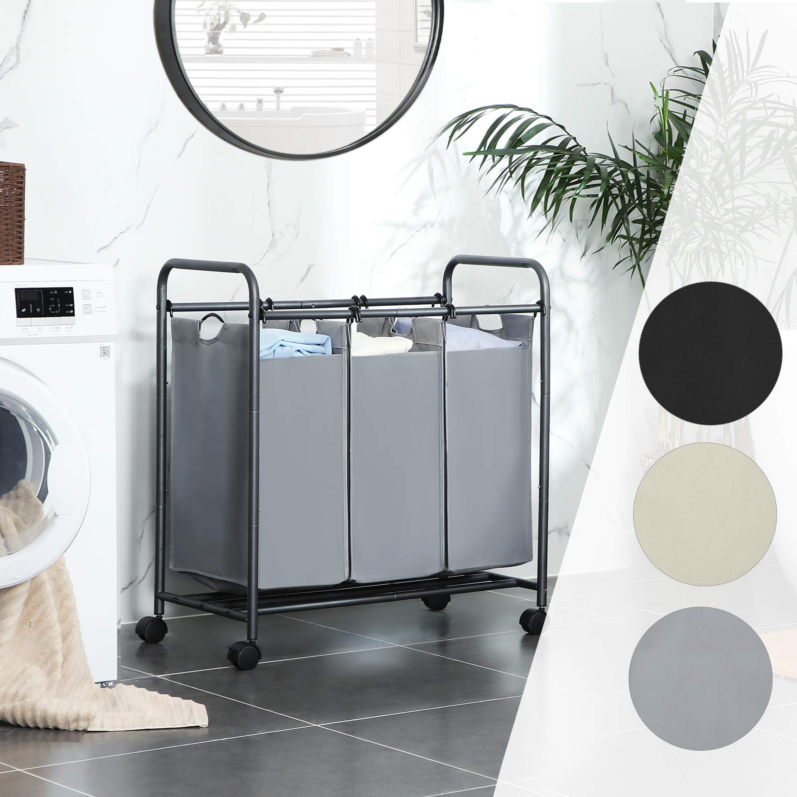 SONGMICS Rolling Laundry Sorter, Laundry Basket with 3 Removable Bags