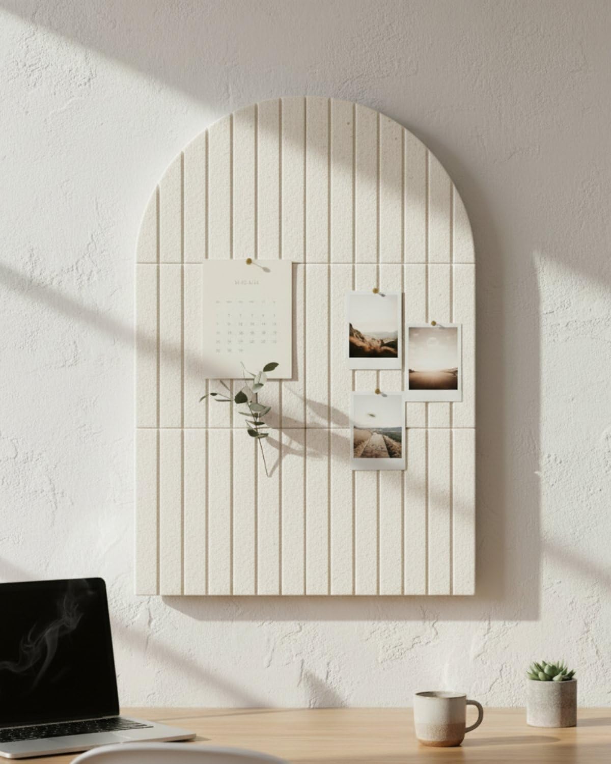 Arched Felt Bulletin Board 36" x 24", 6 Felt Tiles with 30 Removable Adhesive Tabs, Cork Board Alternaltive for Office, Vision Board & Wall Decor (Oatmeal)