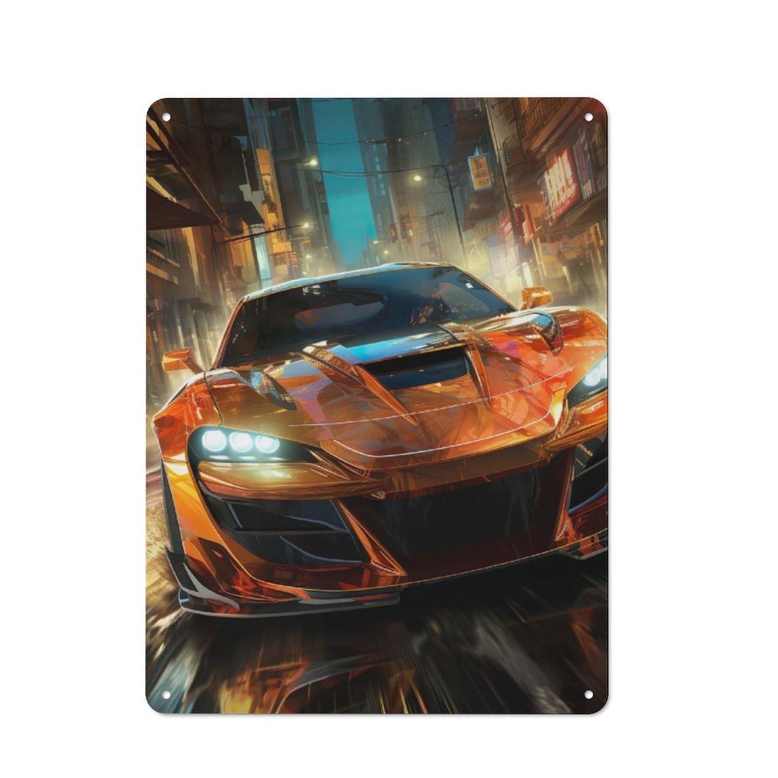 Junmoney Orange Sportscar Retro Vintage Tin Sign 40X30cm, Retro Room Decor For Lounge, Study, Pub Or Wall Gallery