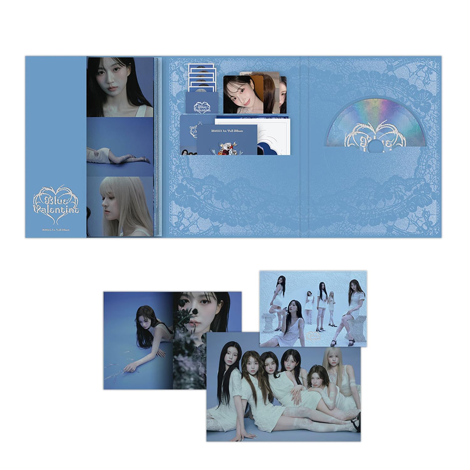 NMIXX - 1st Full Album Blue Valentine Blue Ver. Outbox + Booklet R + Poster + Magnetic Bookmark + Epoxy Sticker + Post Card Set + Gift