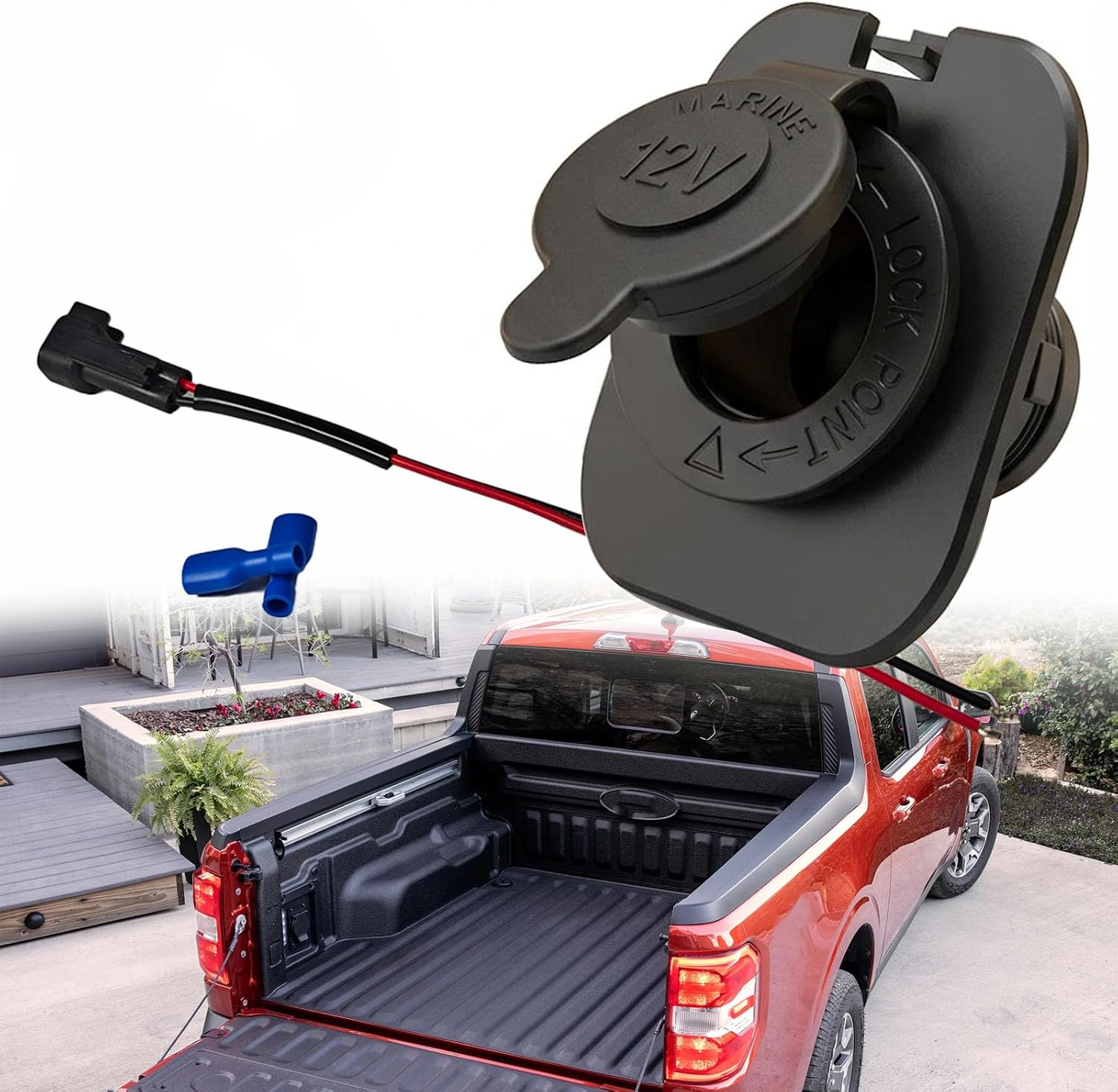 12V Bed Outlet for Ford Maverick (2022+) – 12V Cigarette Socket Kit for Flexbed E-DIY – Thickened Heavy-Duty Design, Tool-Free Installation, Weather-Resistant Power Access (Cigarette lighter version)