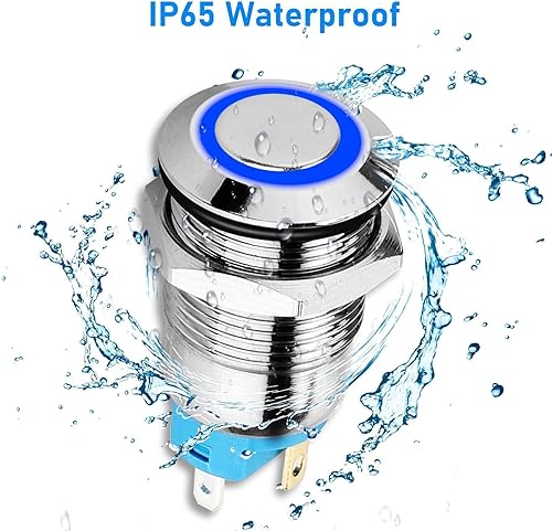 Miniatura 5 de Interruptor de botón de cierre de 12 V, 24 V, 0.472in, con tapa redonda alta, interruptor de botón de metal impermeable de acero inoxidable 1NO1NC