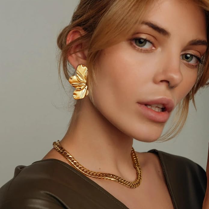 Aretes clip en flor con baño de oro 14K para mujer miniatura 5